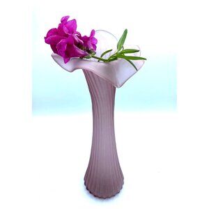 Lavendar Pressed Glass Vase Fluted Purple Floral Swung Shape